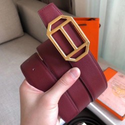 Replica Hermes Pad Reversible Belt Ruby/Brown Epsom Leather