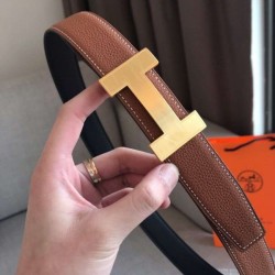 Replica Hermes Quizz 32mm Reversible Belt Brown Clemence Leather