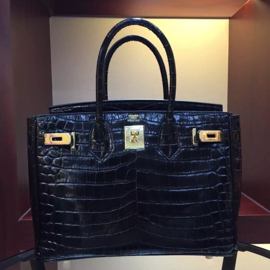 Replica Hermes Birkin 30cm 35cm Bag In Black Crocodile Leather Replica Hermes Birkin 30cm 35cm Bag In Black Crocodile Leather