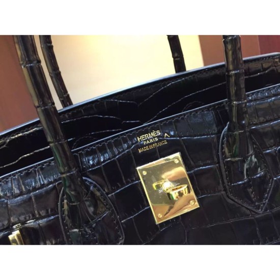 Replica Hermes Birkin 30cm 35cm Bag In Black Crocodile Leather Replica Hermes Birkin 30cm 35cm Bag In Black Crocodile Leather