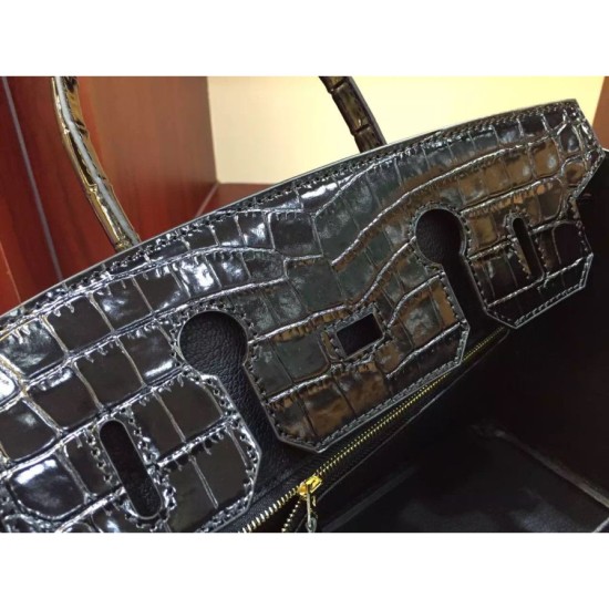 Replica Hermes Birkin 30cm 35cm Bag In Black Crocodile Leather Replica Hermes Birkin 30cm 35cm Bag In Black Crocodile Leather