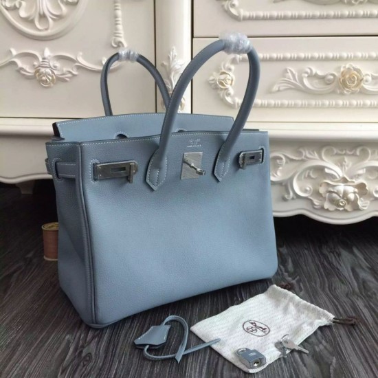 Replica Hermes Birkin 30cm 35cm Bag In Blue Lin Clemence Leather Fake Hermes Birkin 30cm 35cm Bag In Blue Lin Clemence Leather Replica