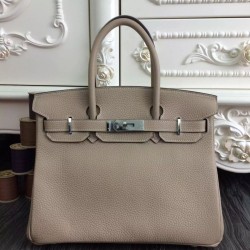 Fake Hermes Birkin 30cm 35cm Bag In Grey Clemence Leather Replica