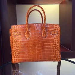 Replica Hermes Birkin 30cm 35cm Bag In Orange Crocodile Leather Fake Hermes Birkin 30cm 35cm Bag In Orange Crocodile Leather Replica