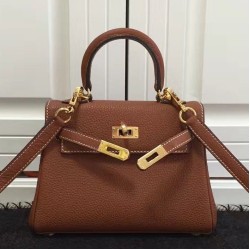 Fake Hermes Kelly 20cm Bag In Brown Clemence Leather Replica