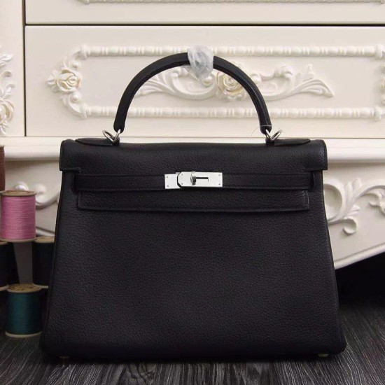 Fake Hermes Kelly Bag 28,32CM In Black Clemence Leather Replica Replica Hermes Kelly Bag 28,32CM In Black Clemence Leather
