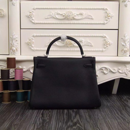 Fake Hermes Kelly Bag 28,32CM In Black Clemence Leather Replica Replica Hermes Kelly Bag 28,32CM In Black Clemence Leather