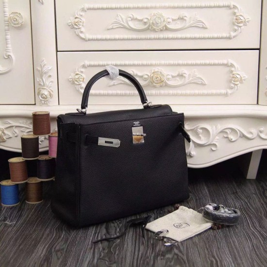 Fake Hermes Kelly Bag 28,32CM In Black Clemence Leather Replica Replica Hermes Kelly Bag 28,32CM In Black Clemence Leather