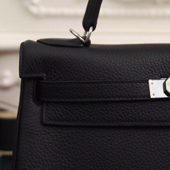 Fake Hermes Kelly Bag 28,32CM In Black Clemence Leather Replica Replica Hermes Kelly Bag 28,32CM In Black Clemence Leather