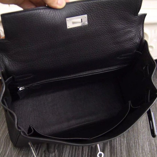 Fake Hermes Kelly Bag 28,32CM In Black Clemence Leather Replica Replica Hermes Kelly Bag 28,32CM In Black Clemence Leather
