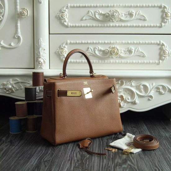 Replica Hermes Kelly Bag 28,32CM In Brown Clemence Leather Replica Hermes Kelly Bag 28,32CM In Brown Clemence Leather