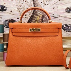 Replica Hermes Kelly Bag 28,32CM  In Orange Clemence Leather