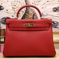 Replica Hermes Kelly Bag In Red Clemence Leather