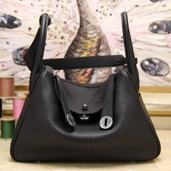Replica Hermes Lindy 26cm 30cm 34cm Bag In Black Leather Fake Hermes Lindy 26cm 30cm 34cm Bag In Black Leather Replica