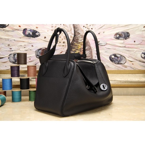 Replica Hermes Lindy 26cm 30cm 34cm Bag In Black Leather Fake Hermes Lindy 26cm 30cm 34cm Bag In Black Leather Replica