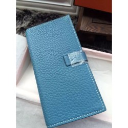 Fake Hermes Bearn Wallet In Blue Jean Leather Replica