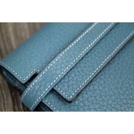Replica Hermes Kelly Longue Wallet In Jean Blue Clemence Leather