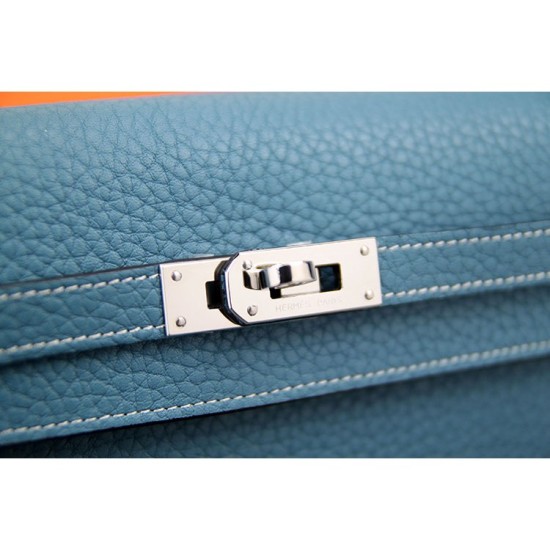 Replica Hermes Kelly Longue Wallet In Jean Blue Clemence Leather