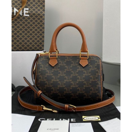 Replica Celine Small Boston In Triomphe Canvas Coffee Fake Celine Small Boston In Triomphe Canvas Coffee Replica