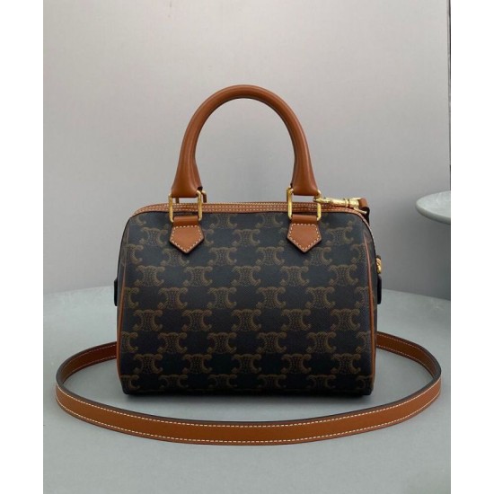 Replica Celine Small Boston In Triomphe Canvas Coffee Fake Celine Small Boston In Triomphe Canvas Coffee Replica