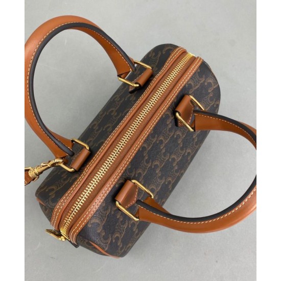 Replica Celine Small Boston In Triomphe Canvas Coffee Fake Celine Small Boston In Triomphe Canvas Coffee Replica