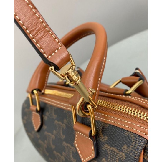Replica Celine Small Boston In Triomphe Canvas Coffee Fake Celine Small Boston In Triomphe Canvas Coffee Replica