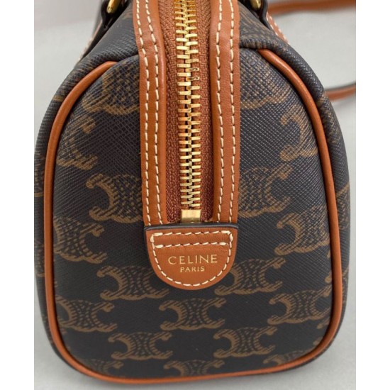 Replica Celine Small Boston In Triomphe Canvas Coffee Fake Celine Small Boston In Triomphe Canvas Coffee Replica