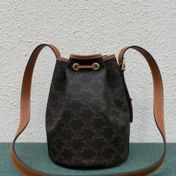 Fake Celine Small Drawstring Bag In Triomphe Canvas Coffee Replica