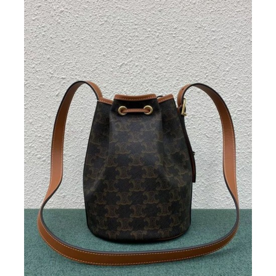 Fake Celine Small Drawstring Bag In Triomphe Canvas Coffee Replica