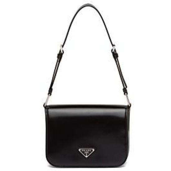 Fake Prada Brushed leather shoulder bag 1BD308 Black Replica Replica Prada Brushed leather shoulder bag 1BD308 Black
