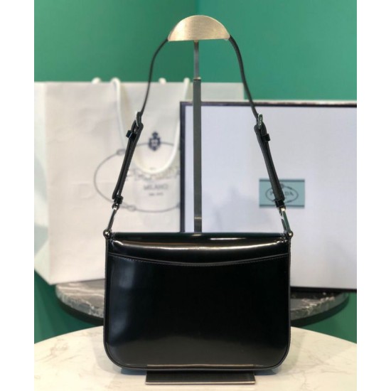 Fake Prada Brushed leather shoulder bag 1BD308 Black Replica Replica Prada Brushed leather shoulder bag 1BD308 Black