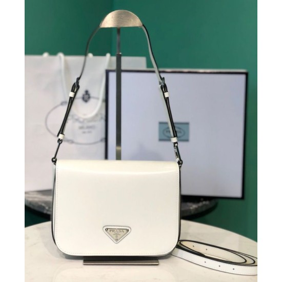 Fake Prada Brushed leather shoulder bag 1BD308 White Replica Fake Prada Brushed leather shoulder bag 1BD308 White Replica