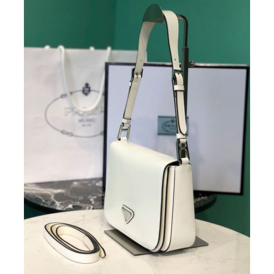 Fake Prada Brushed leather shoulder bag 1BD308 White Replica Fake Prada Brushed leather shoulder bag 1BD308 White Replica
