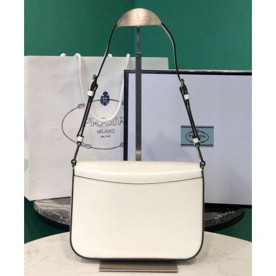 Fake Prada Brushed leather shoulder bag 1BD308 White Replica Fake Prada Brushed leather shoulder bag 1BD308 White Replica