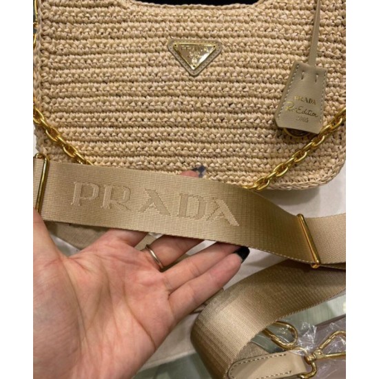Fake Prada Re-Edition 2005 Raffia Bag 1BH204 Apricot Replica Fake Prada Re-Edition 2005 Raffia Bag 1BH204 Apricot Replica