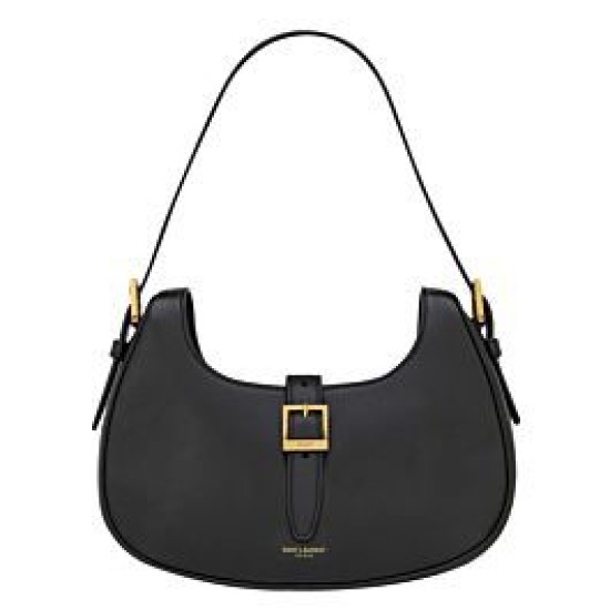 Replica YSL Saint Laurent Le Fermoir Hobo Bag In Shiny Leather Black