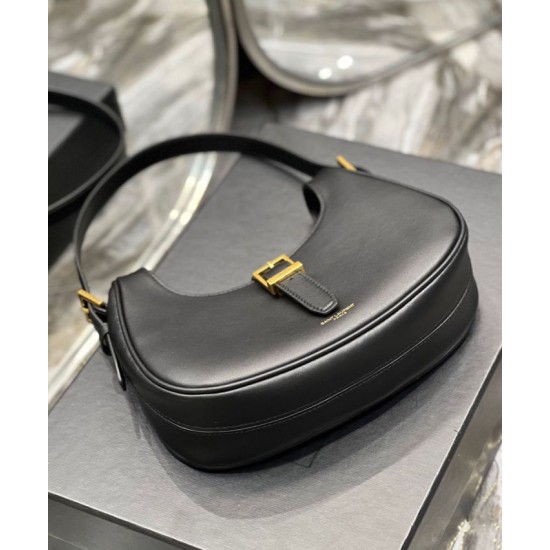 Replica YSL Saint Laurent Le Fermoir Hobo Bag In Shiny Leather Black