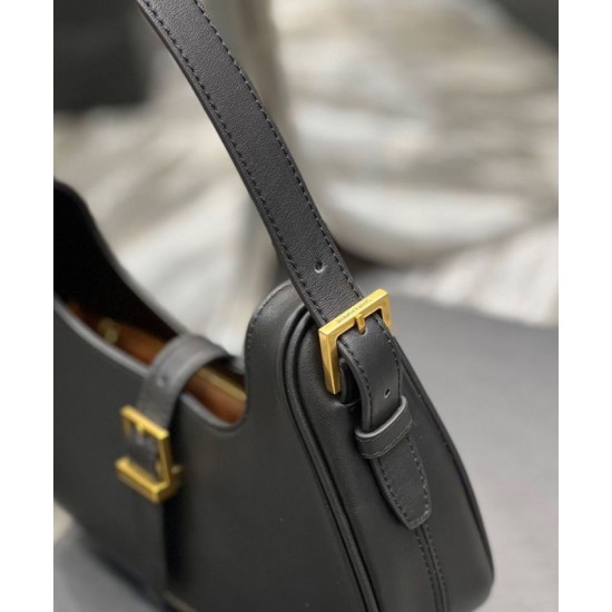 Replica YSL Saint Laurent Le Fermoir Hobo Bag In Shiny Leather Black