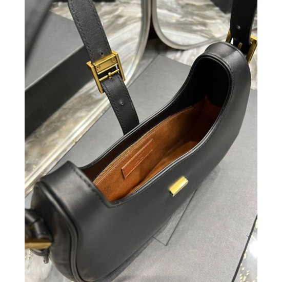 Replica YSL Saint Laurent Le Fermoir Hobo Bag In Shiny Leather Black