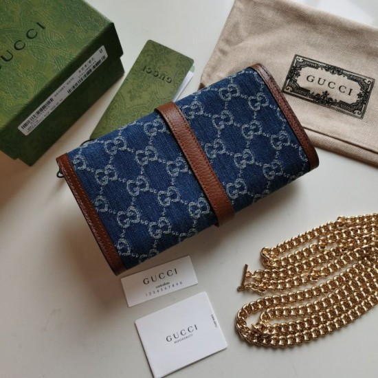 Fake Gucci Jackie 1961 Chain Wallet 652681 Blue Replica Fake Gucci Jackie 1961 Chain Wallet 652681 Blue Replica