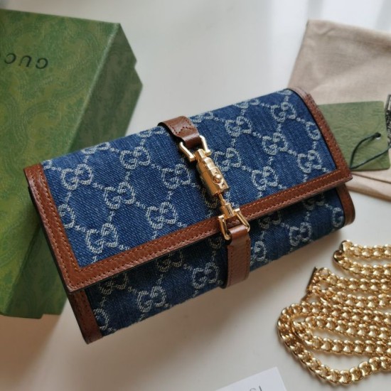 Fake Gucci Jackie 1961 Chain Wallet 652681 Blue Replica Fake Gucci Jackie 1961 Chain Wallet 652681 Blue Replica