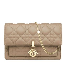 Fake Christian Dior Lady Dior Chain Pouch Apricot Replica