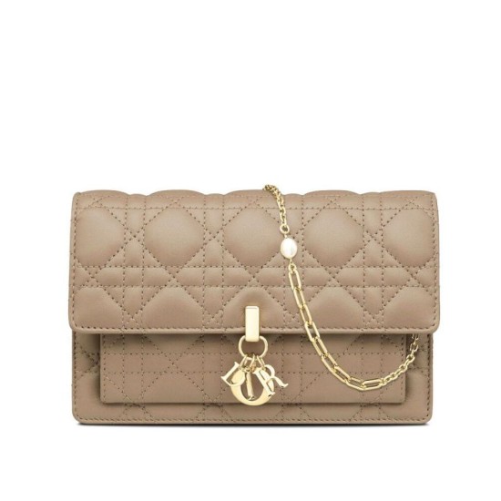 Fake Christian Dior Lady Dior Chain Pouch Apricot Replica Fake Christian Dior Lady Dior Chain Pouch Apricot Replica