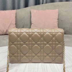 Fake Christian Dior Lady Dior Chain Pouch Apricot Replica