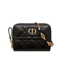 Replica Christian Dior Mini Dior Caro Zipped Pouch Black