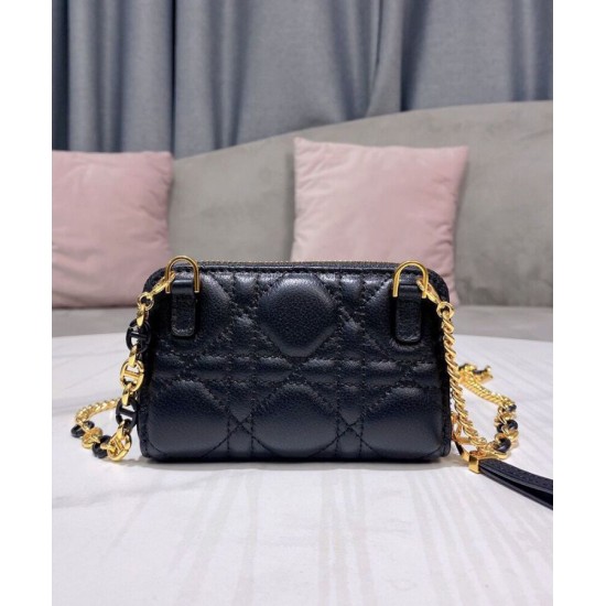Replica Christian Dior Mini Dior Caro Zipped Pouch Black Replica Christian Dior Mini Dior Caro Zipped Pouch Black