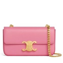 Replica Celine Chain Shoulder Bag Triomphe In Shiny Calfskin Pink