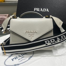Replica Prada Monochrome Saffiano And Leather Bag Cream