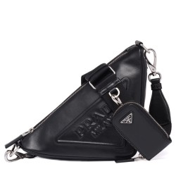 Replica Prada Leather Triangle shoulder bag 1BH190 Black