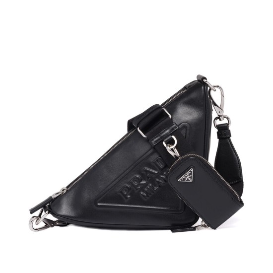 Replica Prada Leather Triangle shoulder bag 1BH190 Black Replica Prada Leather Triangle shoulder bag 1BH190 Black